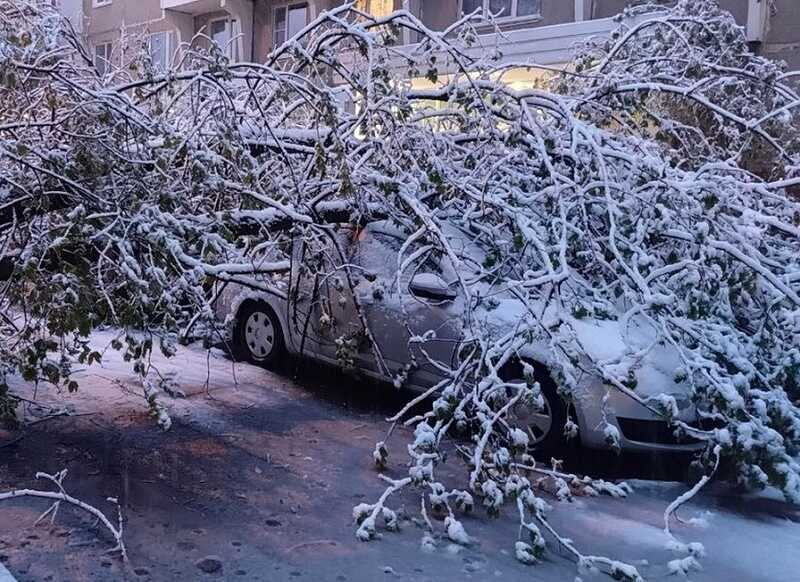 В Москве выпал снег, который оборвал провода и засыпал автомобили